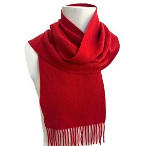 Luxurious 100% Cashmere Red Scarf – Soft Fringe Finish
